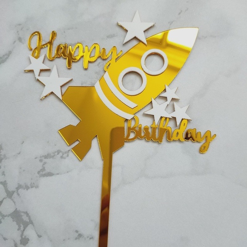 6 Stiluri Spațiu Tema Rachetă La mulți ani Topper Tort Acrilic Topper Creativ Copii Aniversare Decoratiuni pentru Tort