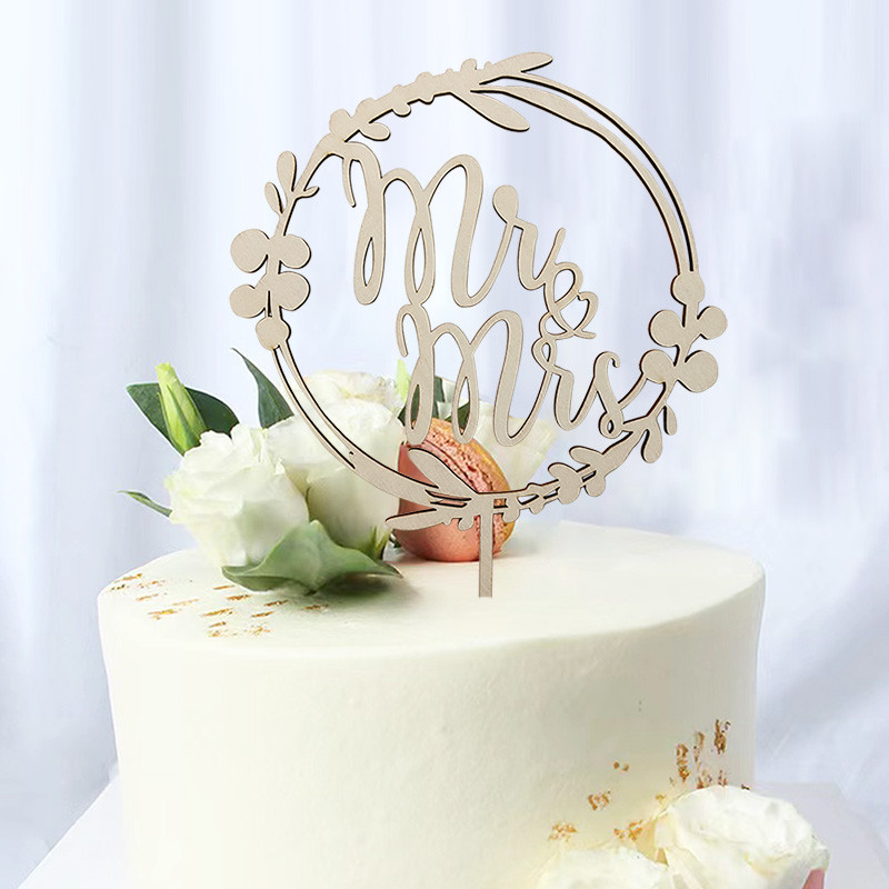 INS Nou din lemn de nunta Mr Mrs Cake Topper Flori Tort de nunta Topper pentru nunta Decoratiuni de tort pentru petrecere Rechizite pentru petreceri Dimensiune mare
