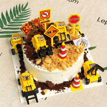 Строителна тема Парти Покритие за торта Инженер Кола Покривка за торта Покривка за кексчета Декорации Момчета Baby Shower Декорация за рожден ден