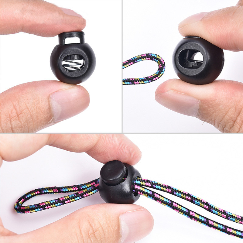 12 gab. Plastmasas auklas Slēdzenes Virves aizbāznis gali Apaļas lodītes forma Atsperu saspraude Sprādze Somas Cepures Drēbes Savelkamās auklas Regulēšanas pogas