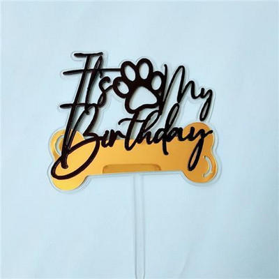 Új akril kisállatparti tortafedő Boldog születésnapot, ez az én barkdayom Arany tortafedő kisállat születésnapi tortadíszekhez