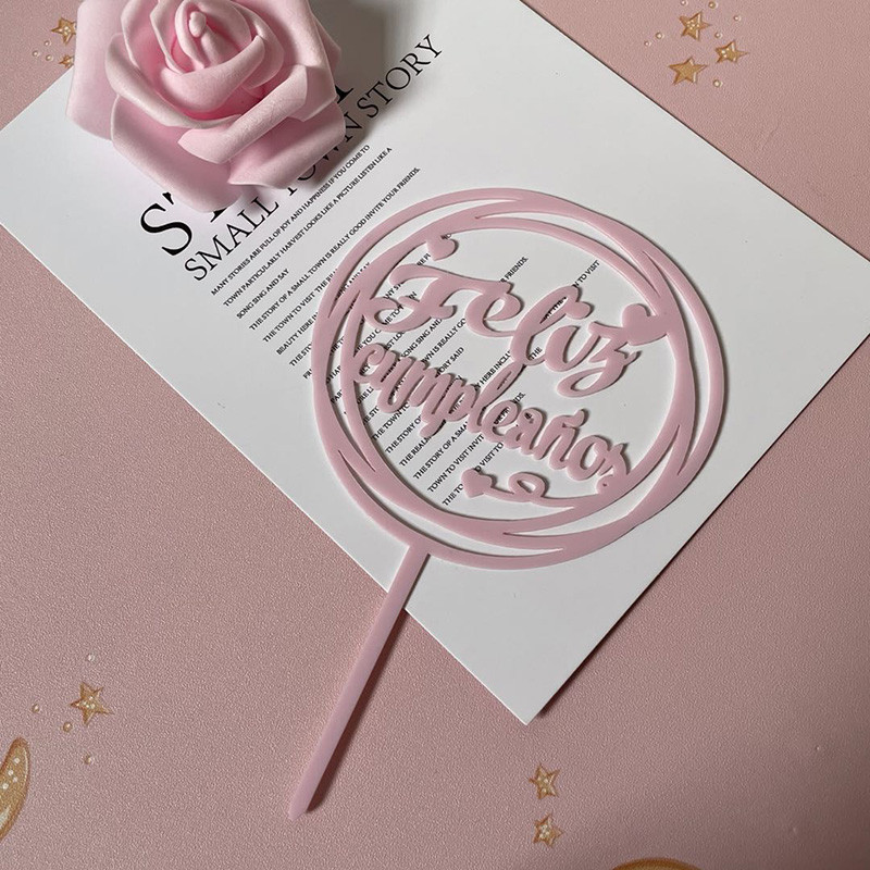 Hispaania akrüülist sünnipäevakoogikatted Roosa kullast ümmargused armastuse koogikatted lastele sünnipäevapeokoogikaunistuste tarvikud