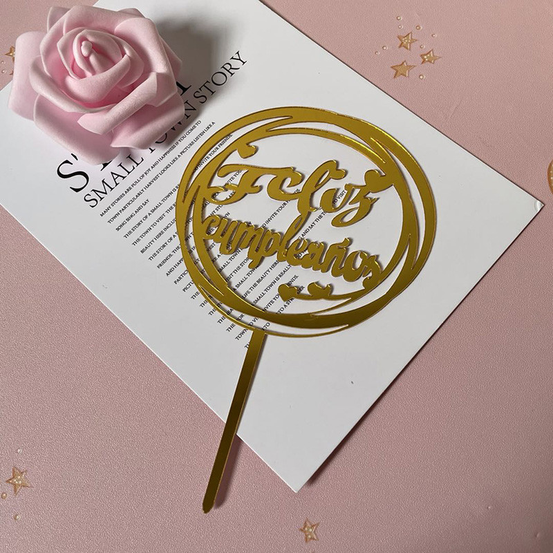 Hispaania akrüülist sünnipäevakoogikatted Roosa kullast ümmargused armastuse koogikatted lastele sünnipäevapeokoogikaunistuste tarvikud