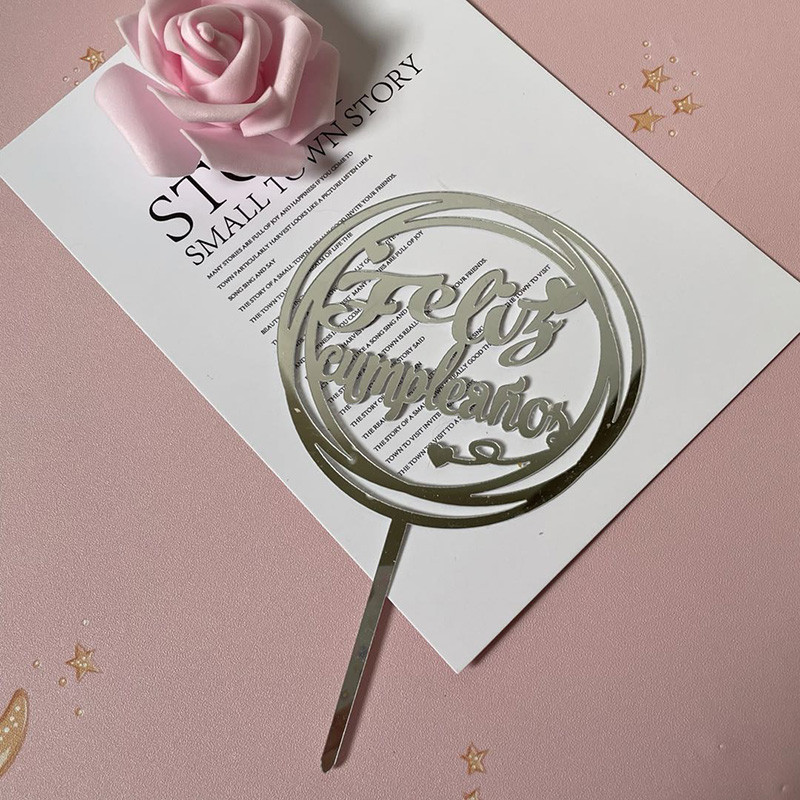 Hispaania akrüülist sünnipäevakoogikatted Roosa kullast ümmargused armastuse koogikatted lastele sünnipäevapeokoogikaunistuste tarvikud