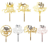 Acil Feliz Cumpleanos Espanol Spanyol Boldog születésnapot Tortafedő Arany Korona Design Cupcake Sütési Kellékek Party dekoráció