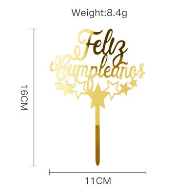 Acil Feliz Cumpleanos Espanol Spanyol Boldog születésnapot Tortafedő Arany Korona Design Cupcake Sütési Kellékek Party dekoráció