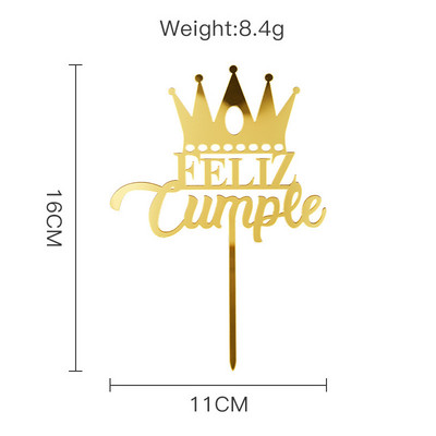 Acil Feliz Cumpleanos Espanol Spanyol Boldog születésnapot Tortafedő Arany Korona Design Cupcake Sütési Kellékek Party dekoráció