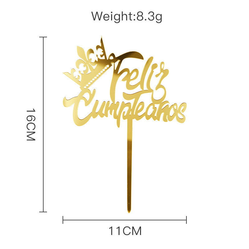 Acil Feliz Cumpleanos Espanol Spanyol Boldog születésnapot Tortafedő Arany Korona Design Cupcake Sütési Kellékek Party dekoráció