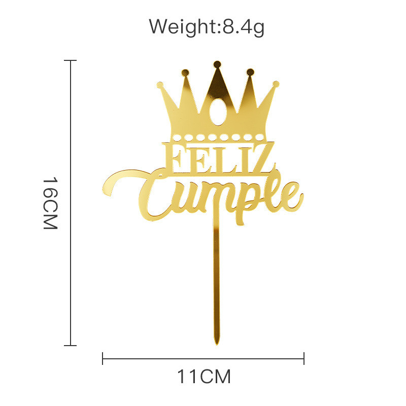 Acil Feliz Cumpleanos Espanol Spanyol Boldog születésnapot Tortafedő Arany Korona Design Cupcake Sütési Kellékek Party dekoráció