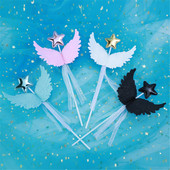 1 gab Creative Angel Wing Cake Topper Bake Cake Ievietotie kartīšu rotājumi Valentīna dienai Kāzu dzimšanas dienas cepšanas piederumi