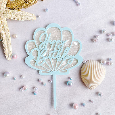 Ins Shell akril boldog születésnapi tortafedő arany Creative Ocean Cupcake topper gyerekeknek, lányoknak születésnapi tortadíszek