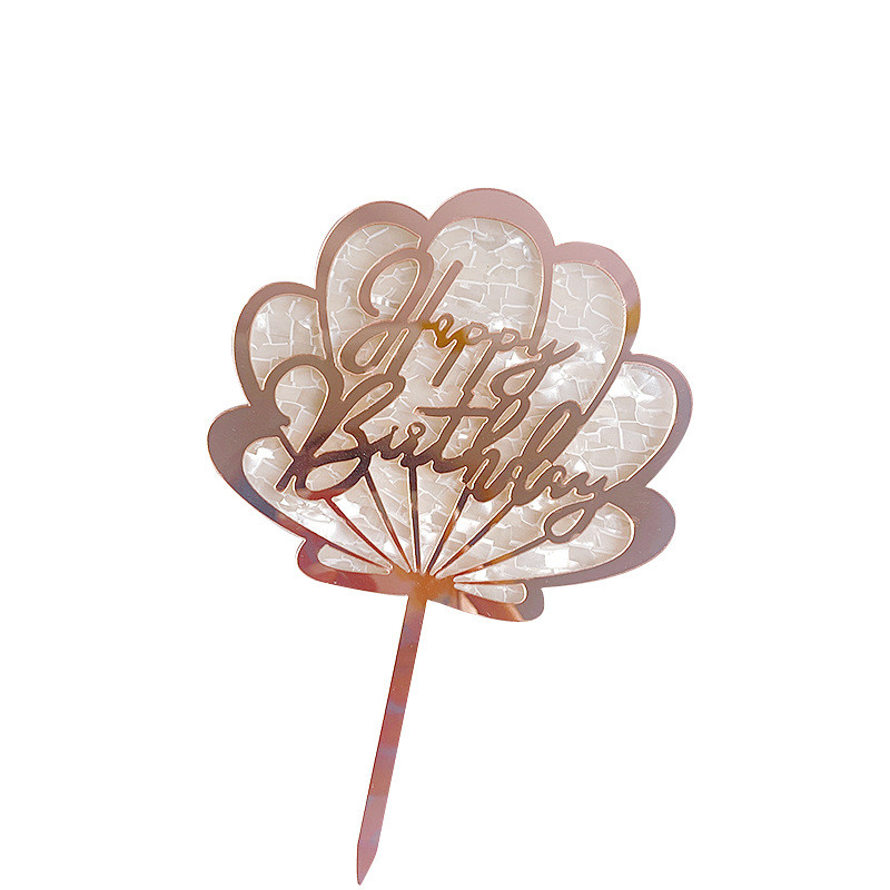 Ins Shell akril boldog születésnapi tortafedő arany Creative Ocean Cupcake topper gyerekeknek, lányoknak születésnapi tortadíszek