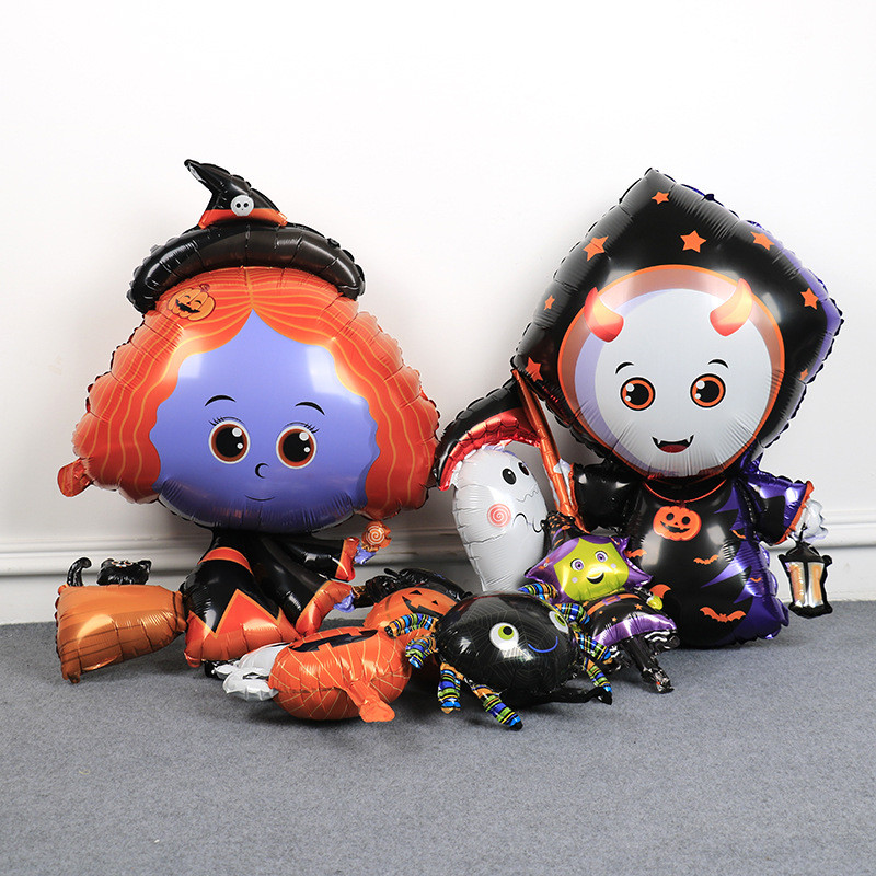 Helovīna šampanieša kauss pudele alumīnija folija baloni ķirbju spoks sikspārņu balons Helovīna ballītes dekorēšana bērniem rotaļlietas globusi