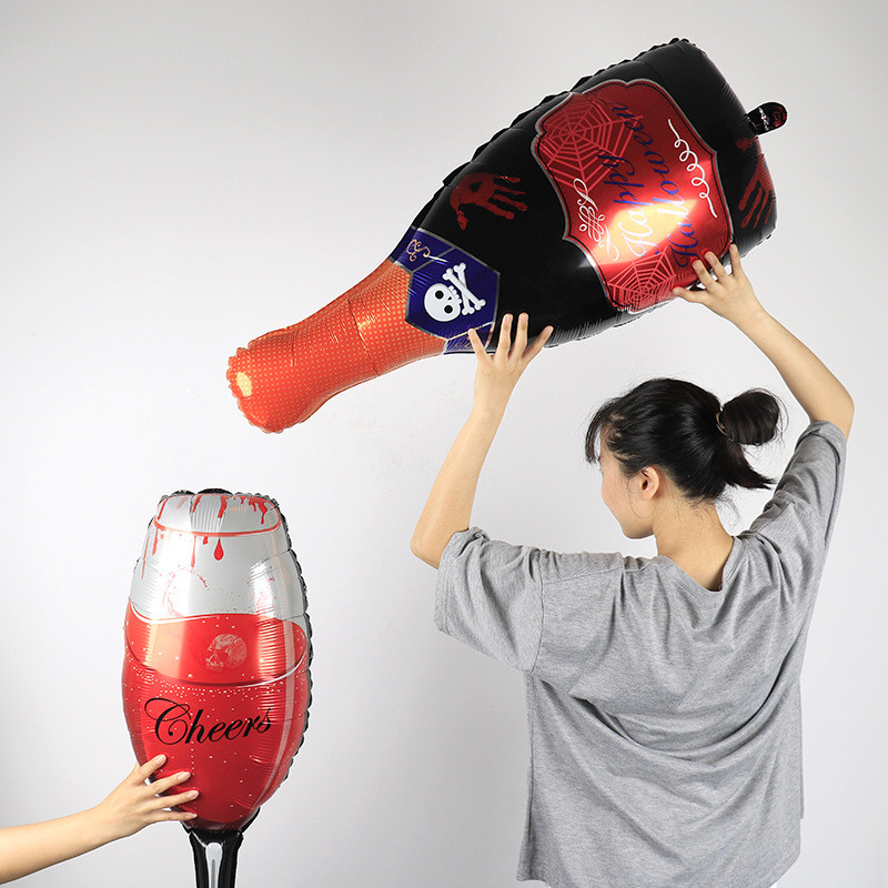 Helovīna šampanieša kauss pudele alumīnija folija baloni ķirbju spoks sikspārņu balons Helovīna ballītes dekorēšana bērniem rotaļlietas globusi