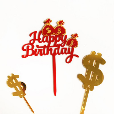 Pénzestáska Boldog születésnapot tortafeltöltő Újdonság gazdag kívánság Akril tortafeltöltő üzletembereknek Születésnapi tortadíszek
