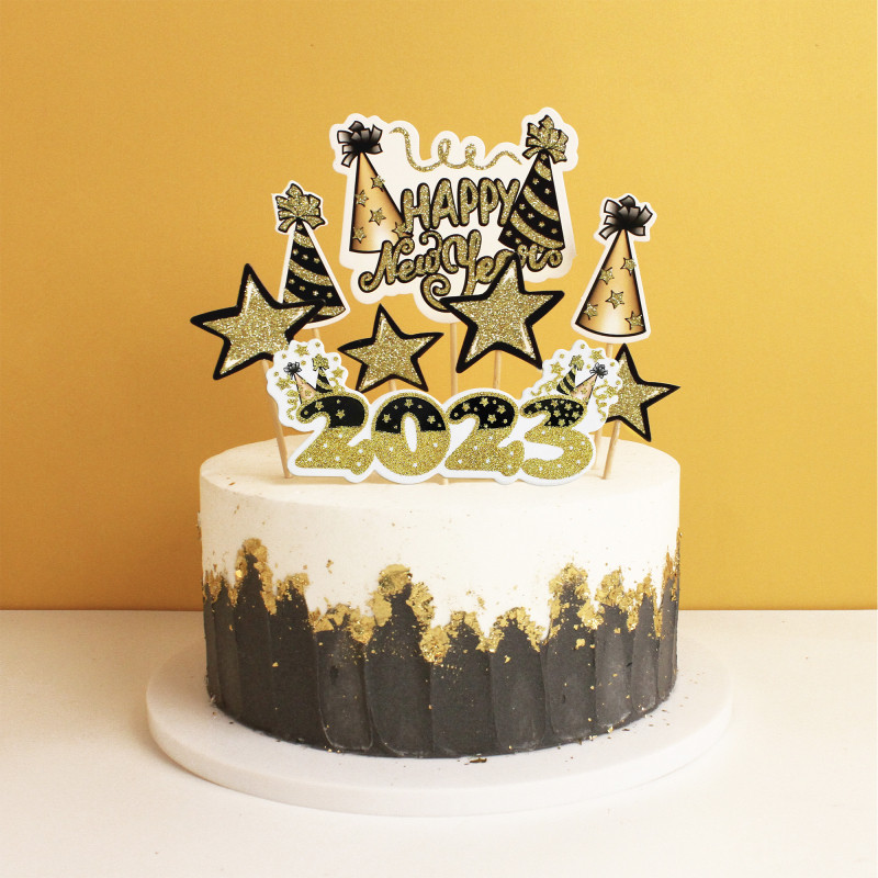 2023 Boldog Új Évet Torta Zászlók Karácsonyi Csillagok Tortafedő Karácsonyra Újévi Otthoni Parti Torta sütés Dekor DIY