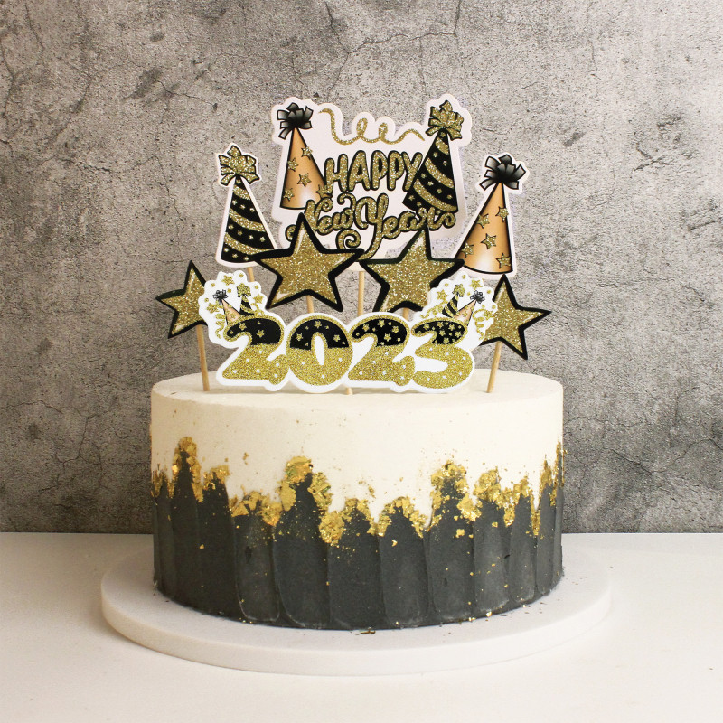 2023 Boldog Új Évet Torta Zászlók Karácsonyi Csillagok Tortafedő Karácsonyra Újévi Otthoni Parti Torta sütés Dekor DIY