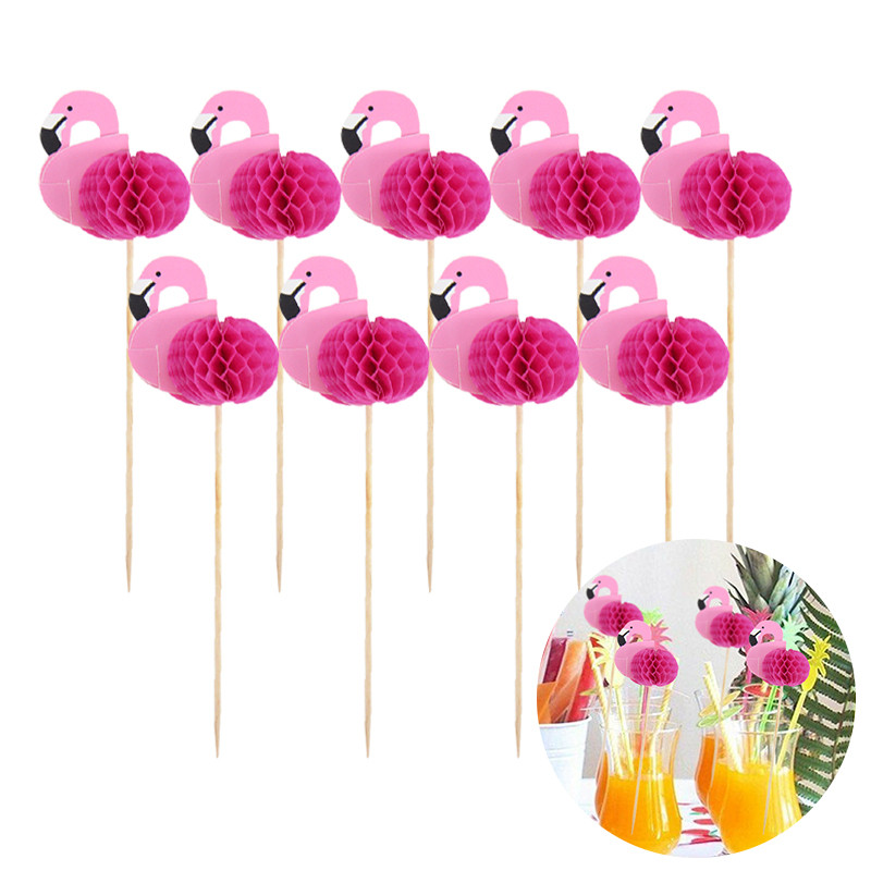 15db Flamingo Cupcake Toppers Trópusi Hawaii Beach Pool Party Desszert Gyümölcsválogatás Esküvői Születésnapi Party Tortafeltöltés Dekor