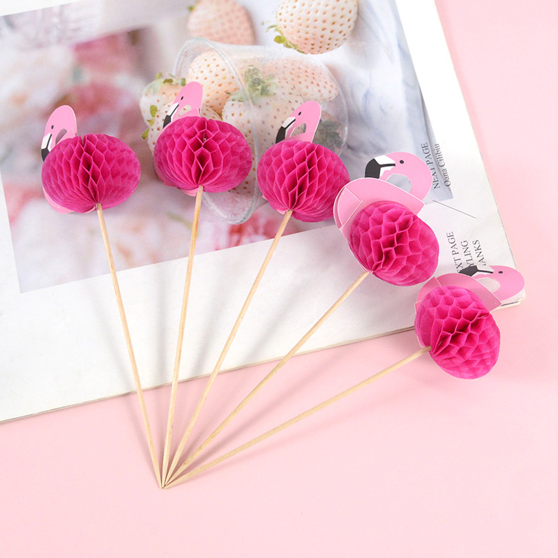 15db Flamingo Cupcake Toppers Trópusi Hawaii Beach Pool Party Desszert Gyümölcsválogatás Esküvői Születésnapi Party Tortafeltöltés Dekor