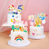 1 szett medve szivárványos hold szív tortalapos évfordulója Boldog születésnapot Cupcake Toppers Sütőparti zászló Babazuhany torta dekoráció