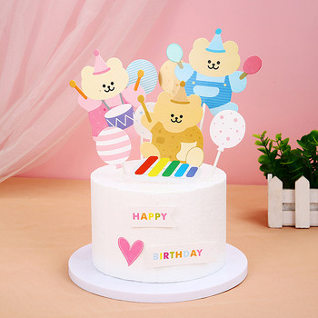 1 комплект Bear Rainbow Moon Heart Cake Topper Anniversary Честит рожден ден Cupcake Toppers Baking Party Flag Baby Shower Cake Decor