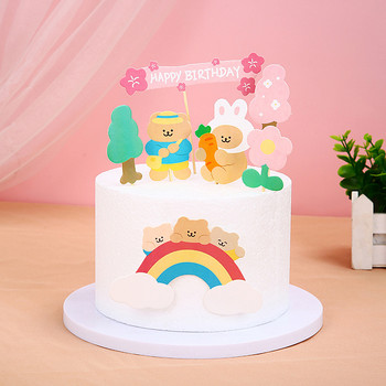 1 комплект Bear Rainbow Moon Heart Cake Topper Anniversary Честит рожден ден Cupcake Toppers Baking Party Flag Baby Shower Cake Decor