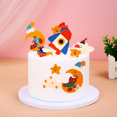 1 szett medve szivárványos hold szív tortalapos évfordulója Boldog születésnapot Cupcake Toppers Sütőparti zászló Babazuhany torta dekoráció
