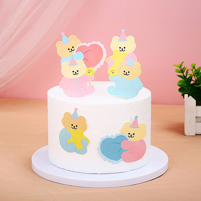 1 szett medve szivárványos hold szív tortalapos évfordulója Boldog születésnapot Cupcake Toppers Sütőparti zászló Babazuhany torta dekoráció