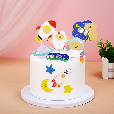 1 szett medve szivárványos hold szív tortalapos évfordulója Boldog születésnapot Cupcake Toppers Sütőparti zászló Babazuhany torta dekoráció