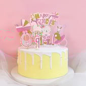 Nem feltárja a tortafeltétet fiú lány Boldog születésnapot dekoráció Nyúlparti sütés Desszert kellékek Cupcake Toppers babazuhany