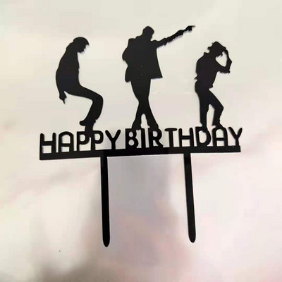 Arany táncos férfi boldog születésnapot torta fedő akril fekete táncoló születésnapi cupcake topper gyerekeknek születésnapi buli tortadíszek