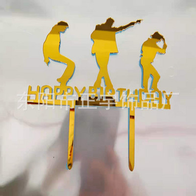 Arany táncos férfi boldog születésnapot torta fedő akril fekete táncoló születésnapi cupcake topper gyerekeknek születésnapi buli tortadíszek
