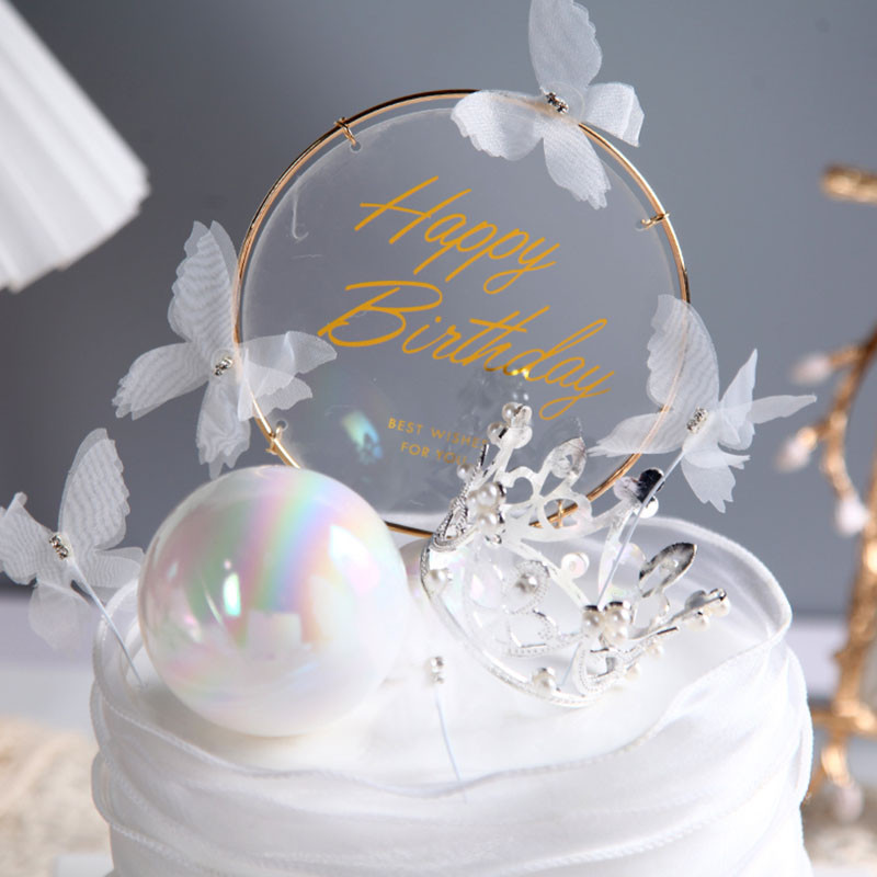 Romantikus pillangósütés Boldog születésnapot akril torta felső díszítés lány hercegnő esküvői születésnapi party torta szuper kellékek