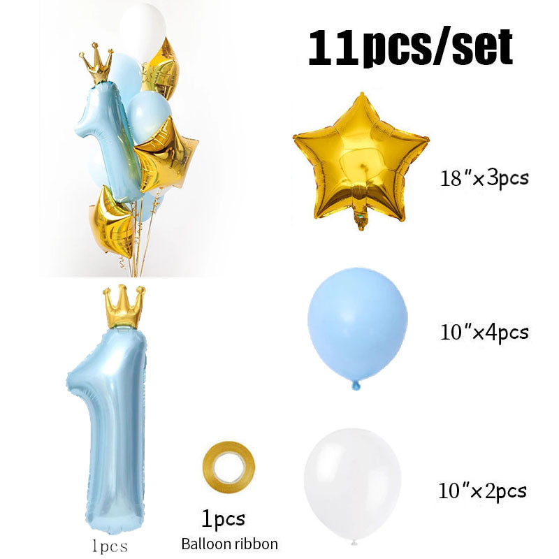 1. boldog születésnapot szám korona fólia lufi fiú lány első buli dekoráció gyerekeknek baba az egyéves születésnapom globos kellékei