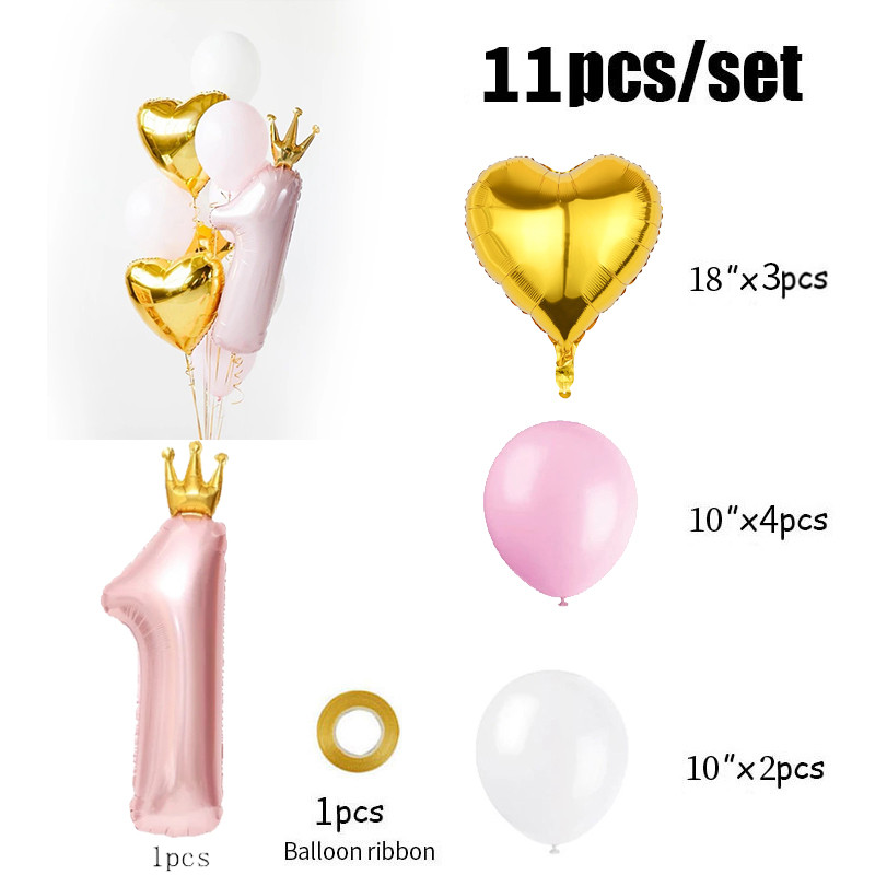 1. boldog születésnapot szám korona fólia lufi fiú lány első buli dekoráció gyerekeknek baba az egyéves születésnapom globos kellékei
