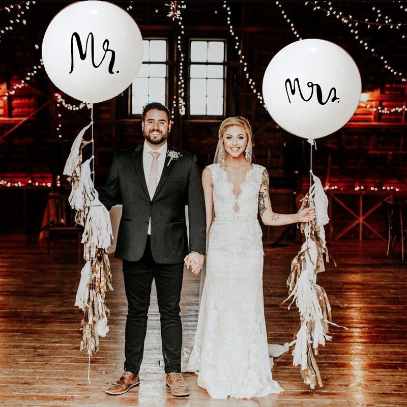 Baloane din latex Mr Mrs alb de 36 de inchi pentru decorațiuni de petrecere de nuntă Mireasa care urmează să fie logodită.