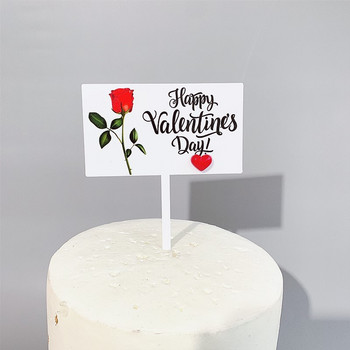 Rose Flower Love Cake Topper за Честит Свети Валентин Любовник Съпруг Семейна двойка Запознанства Cake Topper Акрилна декорация на торта