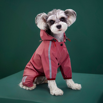 Дъждобран за кучета от една част с пълно покритие с качулка Водоустойчиви костюми за кучета Светлоотразяващ гащеризон за домашни любимци Дъждобран Дрехи за малки и средни кучета