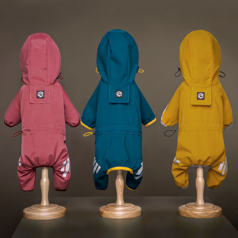 Teljes borítású egyrészes kutyaesőkabát kapucnival Vízálló kutyaöltöny Fényvisszaverő kisállat jumpsuit esőkabát kis közepes kutyáknak