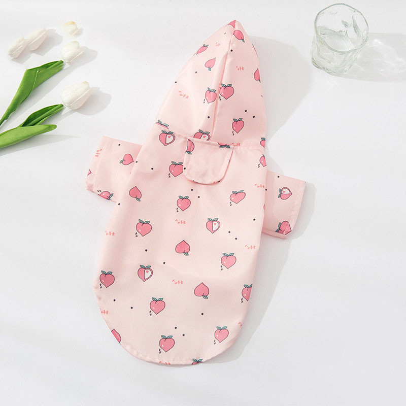 Vasaras jauns mājdzīvnieks, jauks lietusmētelis ar apdruku, ūdensnecaurlaidīgs, vēja necaurlaidīgs ar kapuci, poliestera materiāls, mazs vidējs suņu kaķu apģērbs, mājdzīvnieku apģērbs