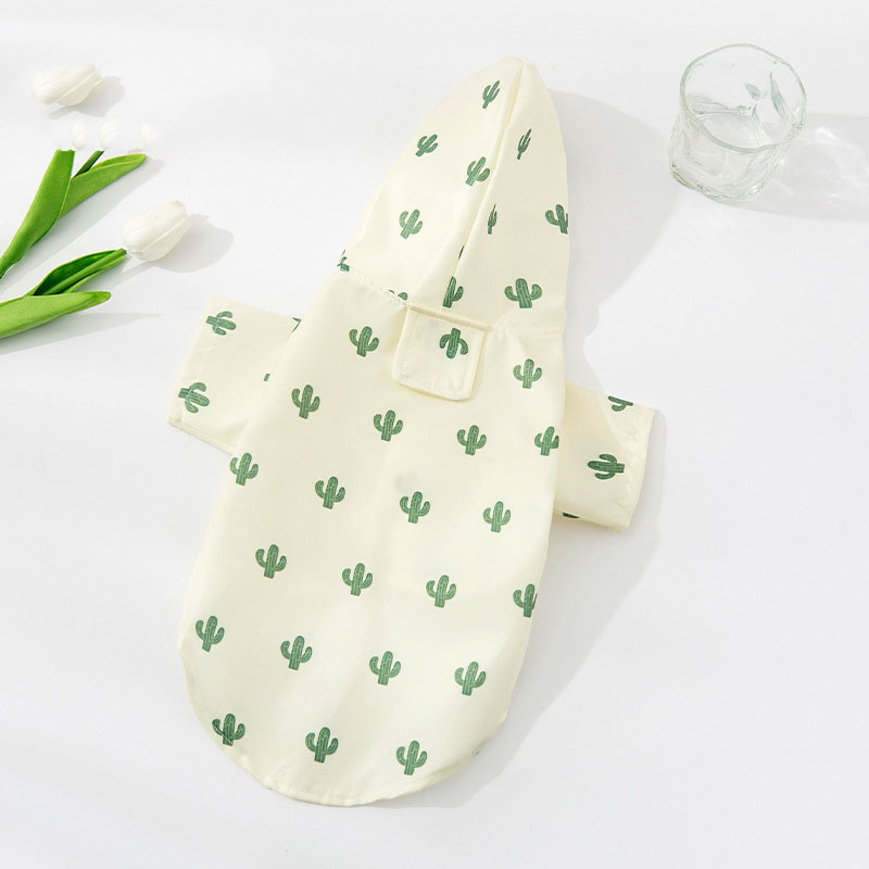 Vasaras jauns mājdzīvnieks, jauks lietusmētelis ar apdruku, ūdensnecaurlaidīgs, vēja necaurlaidīgs ar kapuci, poliestera materiāls, mazs vidējs suņu kaķu apģērbs, mājdzīvnieku apģērbs