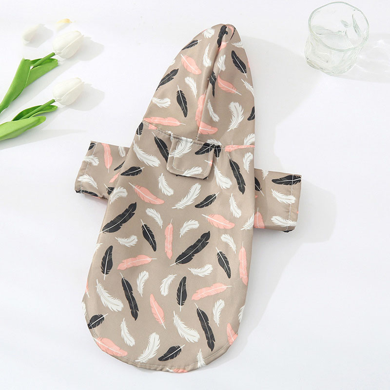 Vasaras jauns mājdzīvnieks, jauks lietusmētelis ar apdruku, ūdensnecaurlaidīgs, vēja necaurlaidīgs ar kapuci, poliestera materiāls, mazs vidējs suņu kaķu apģērbs, mājdzīvnieku apģērbs