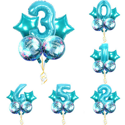 5 bucăți 32 inch TF Număr albastru 18 inch Pentagramă Set combinație de sirene Balon pentru decorare DIY pentru petrecerea de aniversare