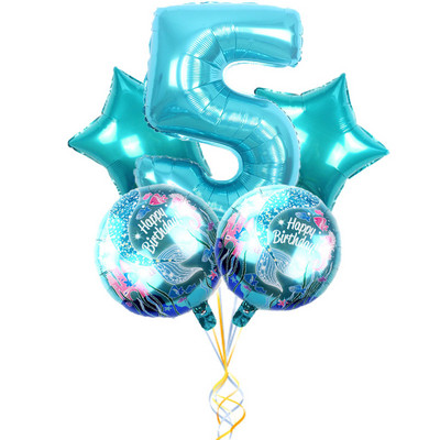 5db 32 hüvelykes TF kék szám 18 hüvelykes Pentagram sellő kombinációs szett léggömb baba születésnapi parti barkács dekoráció