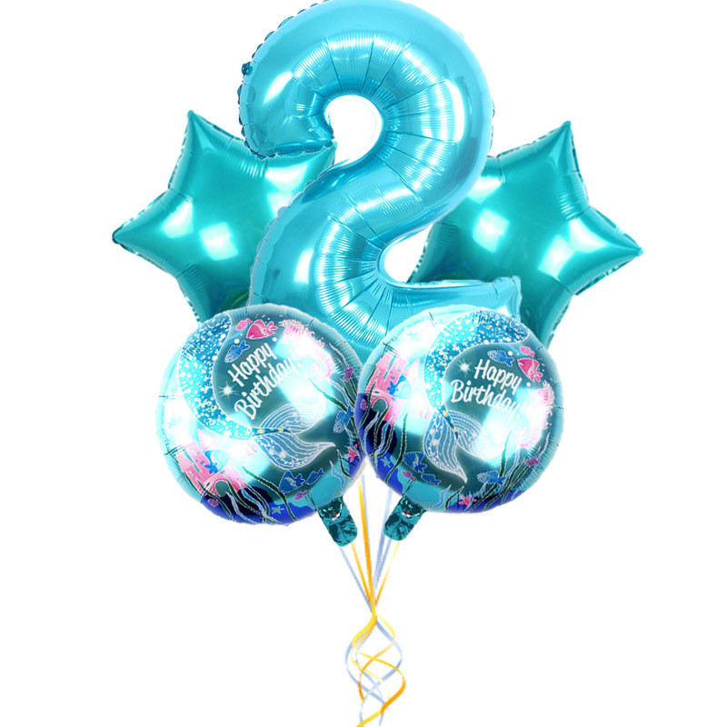 5db 32 hüvelykes TF kék szám 18 hüvelykes Pentagram sellő kombinációs szett léggömb baba születésnapi parti barkács dekoráció