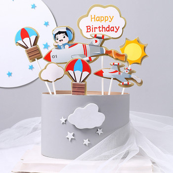 2023 Честит рожден ден Торта за торта Пилот Самолет Кола Дърво Облаци Годишнина Флаг Парти Консумативи за печене Капкейк Топъри Baby Shower