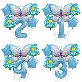 Zila rozā tauriņa numura balonu komplekts ar ziedu tauriņu tēmu Apsveicam 1. 2. 3. dzimšanas dienu ballītes dekors Balons Babyshower Balon