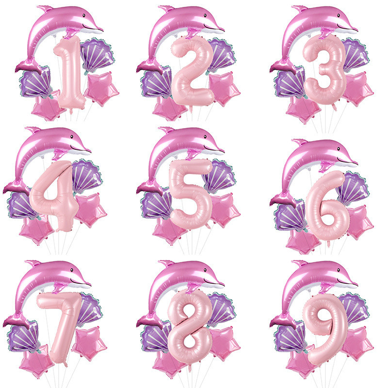Baloane din folie cu delfin roz de 116 cm cu număr de 40 de inci Balon cu heliu Set tematic Lumea Mării Decoratiuni pentru petrecerea de aniversare Baby Showers