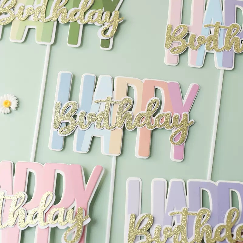 Boldog születésnapot Tortafedő Papír Színes levél parti kellékek Boldog születésnapot Rózsaszín kék tortadíszek Ajándékok