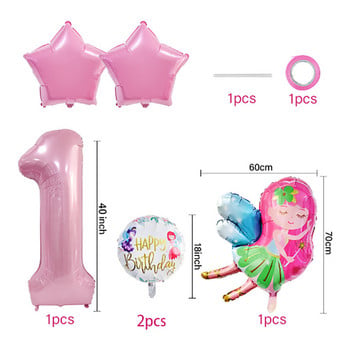 Cute Elf Fairy Balloon 40 ιντσών Pink Number Foil Balloon Princess Birthday Baloon Girl 1st 2nd 3rd Birthday Balon Babyshower